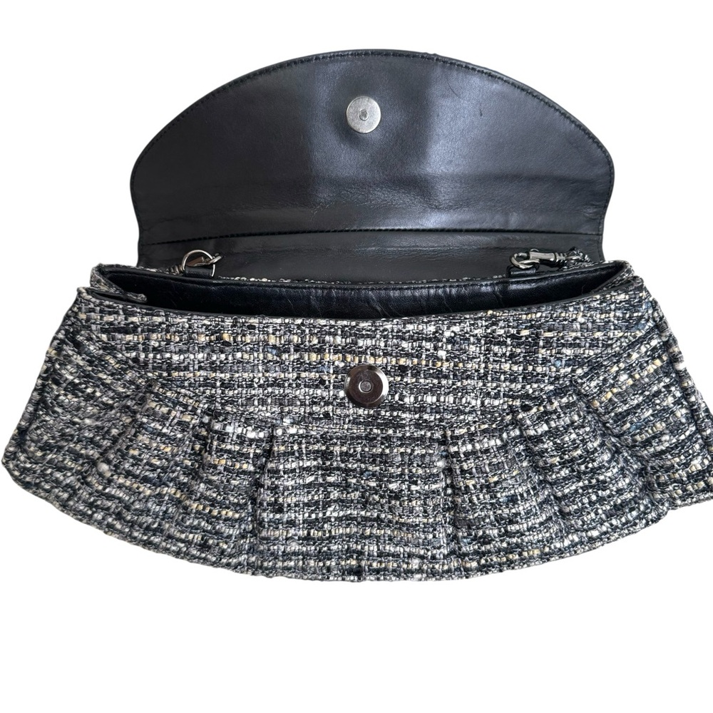NEW Stuart Weitzman Tweed Rhinestone Flap Bag Grey Small Shoulder Bag Clutch - Picture 13 of 15